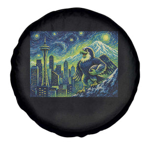 Starry Night Seattle Skyline Eagle Spare Tire Cover Vintage Football Fan Pacific Northwest Pride