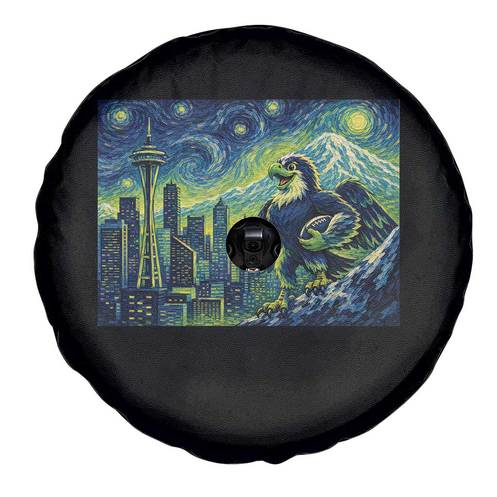 Starry Night Seattle Skyline Eagle Spare Tire Cover Vintage Football Fan Pacific Northwest Pride