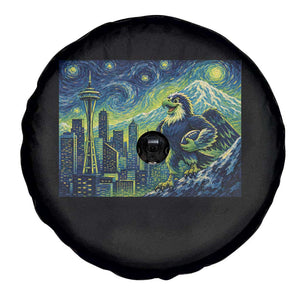 Starry Night Seattle Skyline Eagle Spare Tire Cover Vintage Football Fan Pacific Northwest Pride