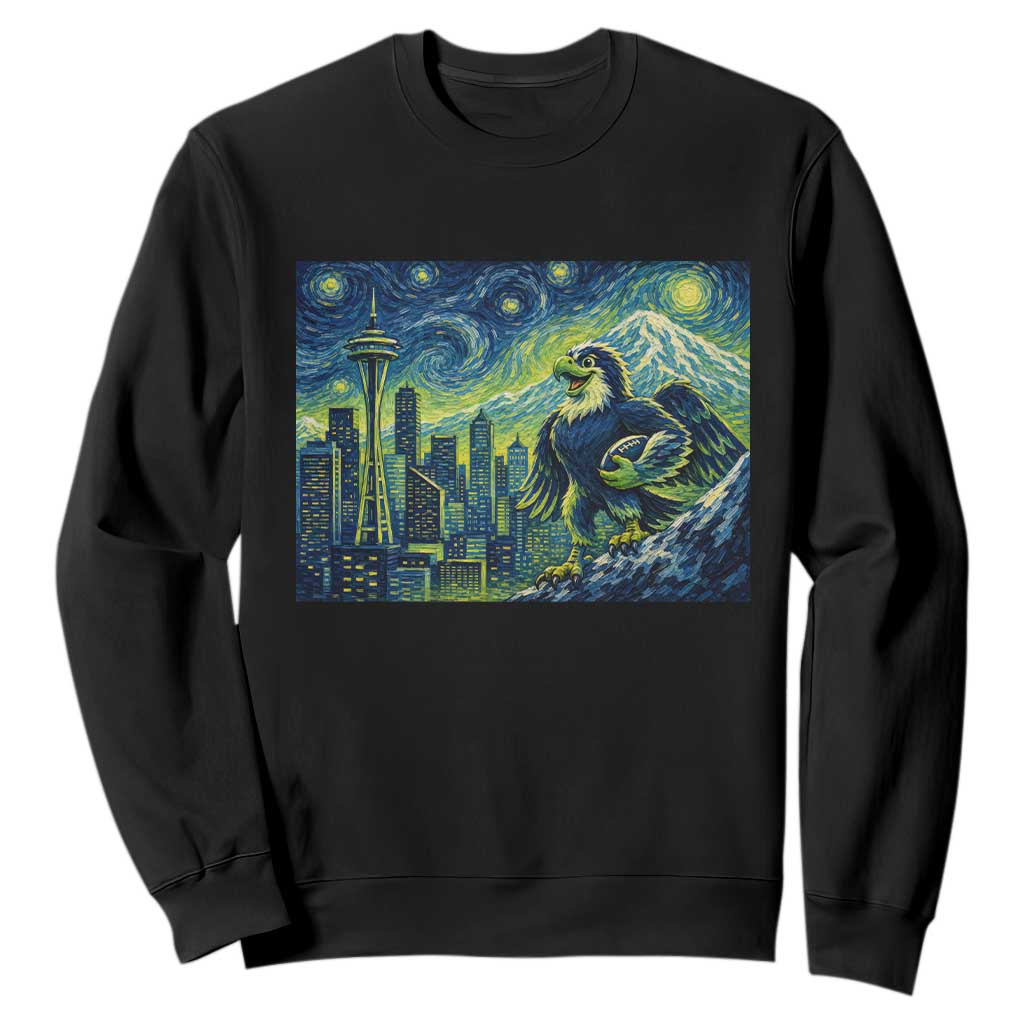 Starry Night Seattle Skyline Eagle Sweatshirt Vintage Football Fan Pacific Northwest Pride