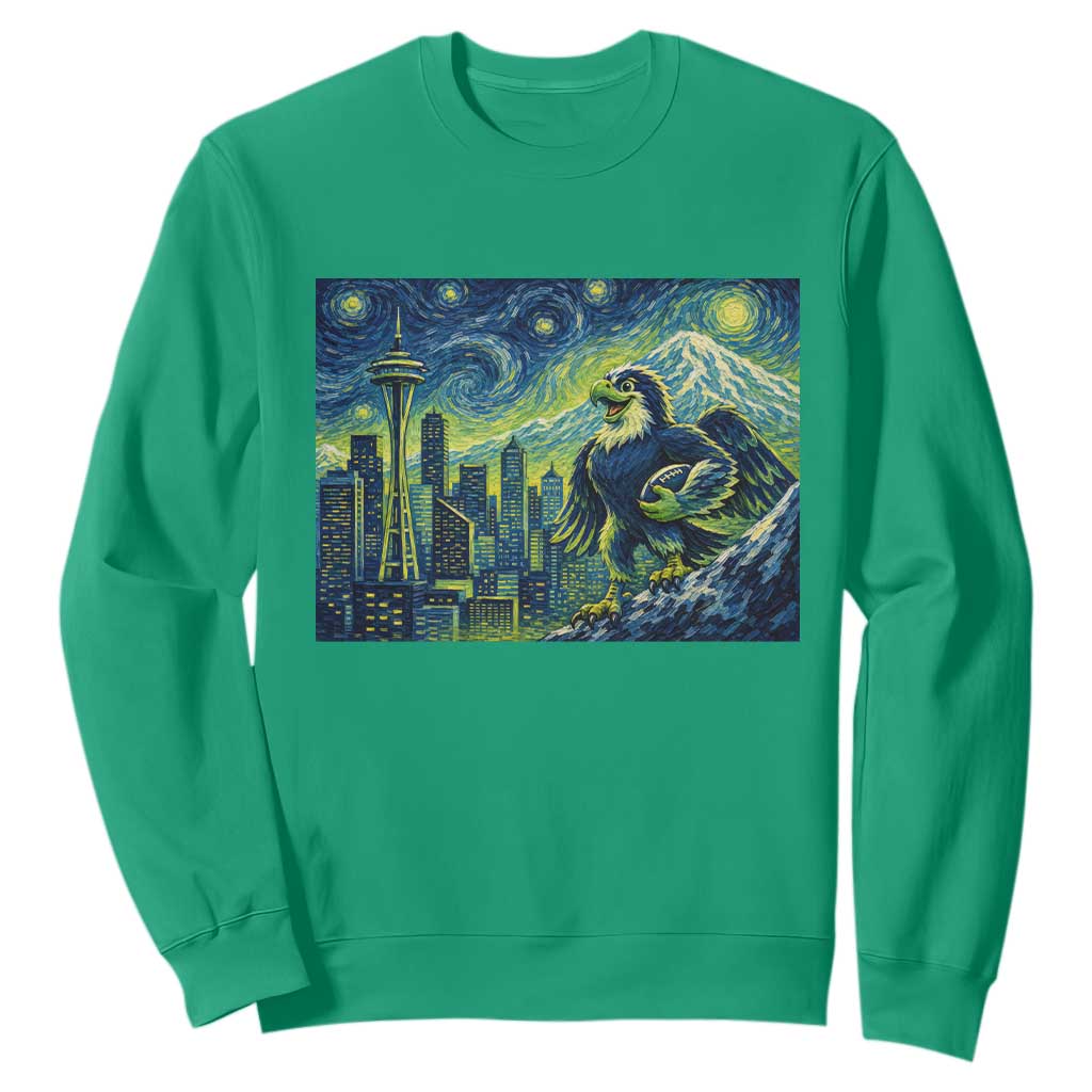 Starry Night Seattle Skyline Eagle Sweatshirt Vintage Football Fan Pacific Northwest Pride