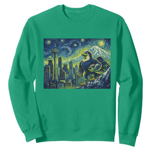Starry Night Seattle Skyline Eagle Sweatshirt Vintage Football Fan Pacific Northwest Pride