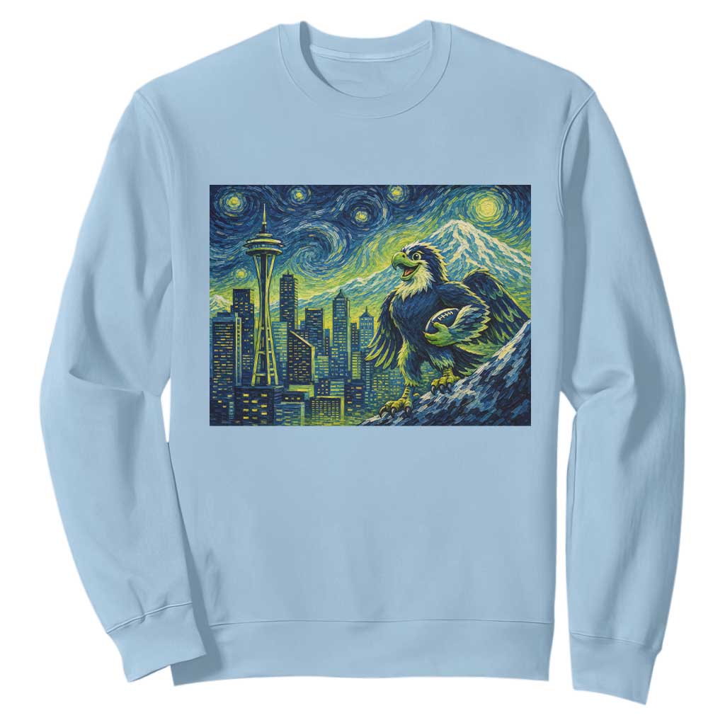 Starry Night Seattle Skyline Eagle Sweatshirt Vintage Football Fan Pacific Northwest Pride