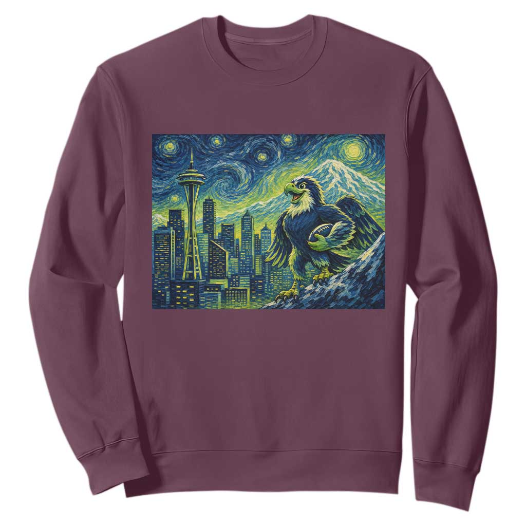 Starry Night Seattle Skyline Eagle Sweatshirt Vintage Football Fan Pacific Northwest Pride