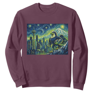 Starry Night Seattle Skyline Eagle Sweatshirt Vintage Football Fan Pacific Northwest Pride