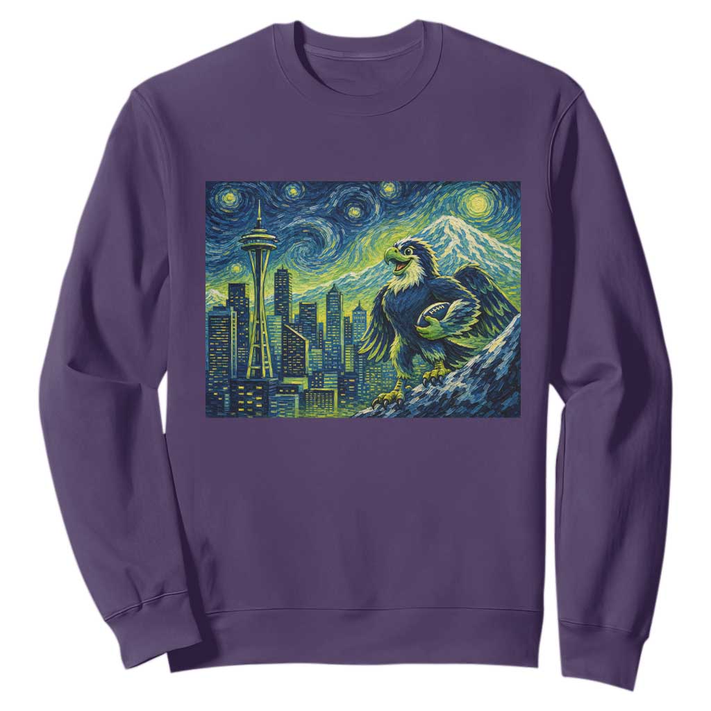 Starry Night Seattle Skyline Eagle Sweatshirt Vintage Football Fan Pacific Northwest Pride