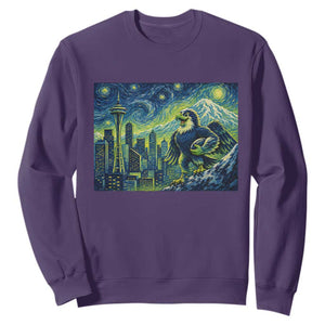 Starry Night Seattle Skyline Eagle Sweatshirt Vintage Football Fan Pacific Northwest Pride