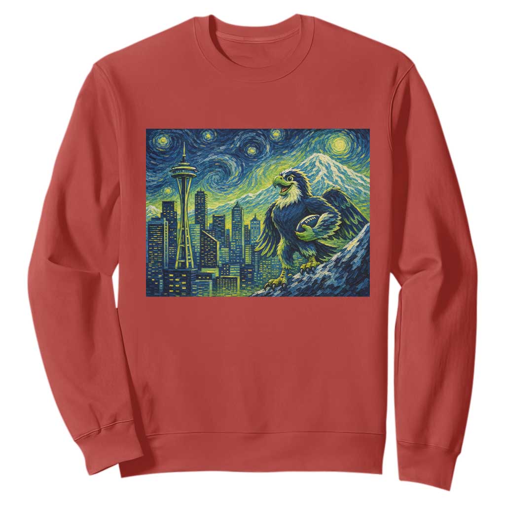 Starry Night Seattle Skyline Eagle Sweatshirt Vintage Football Fan Pacific Northwest Pride