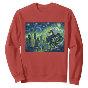 Starry Night Seattle Skyline Eagle Sweatshirt Vintage Football Fan Pacific Northwest Pride