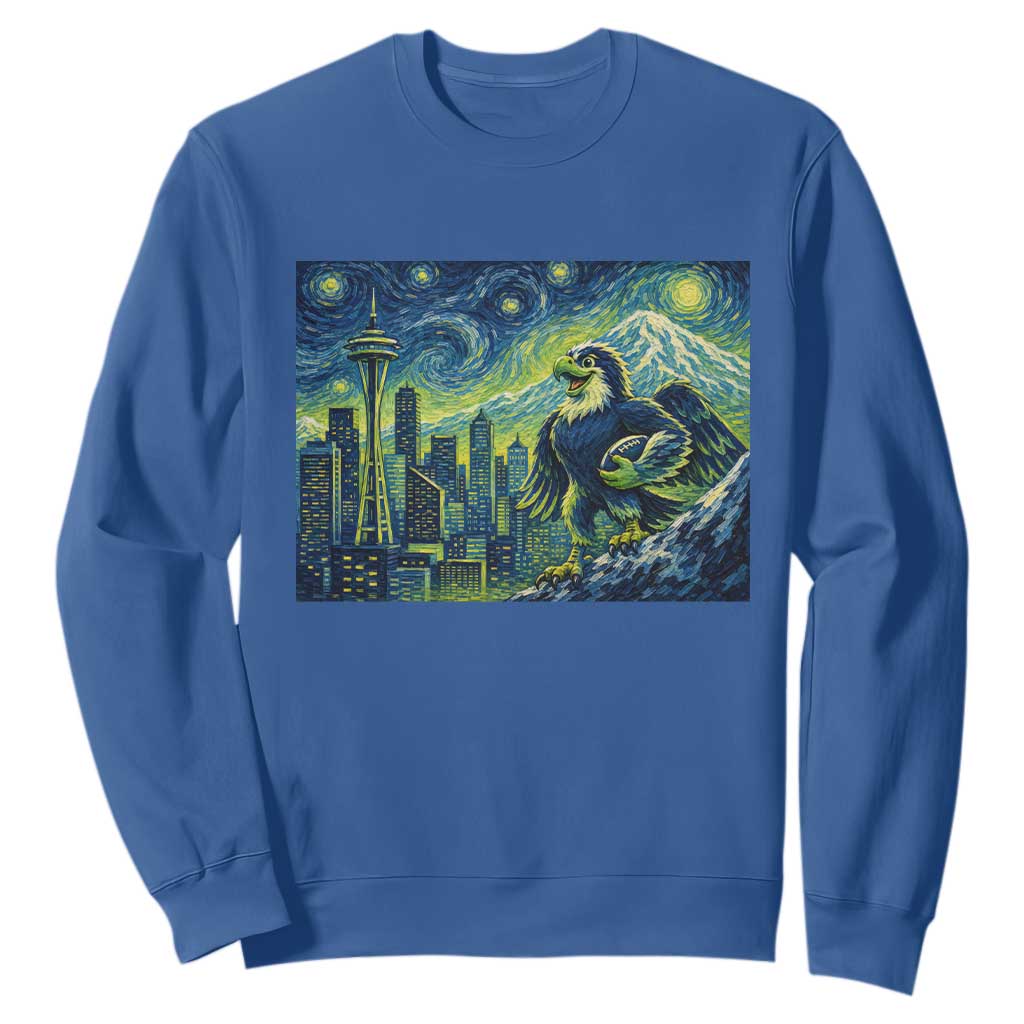 Starry Night Seattle Skyline Eagle Sweatshirt Vintage Football Fan Pacific Northwest Pride TS12 Royal Blue Print Your Wear