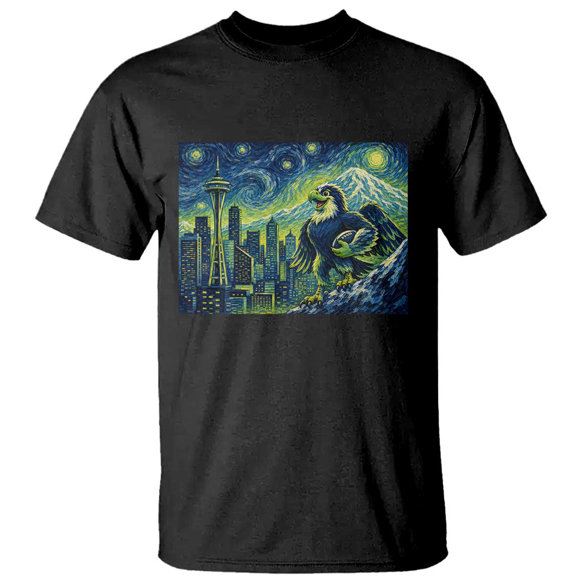 Starry Night Seattle Skyline Eagle T Shirt Vintage Football Fan Pacific Northwest Pride