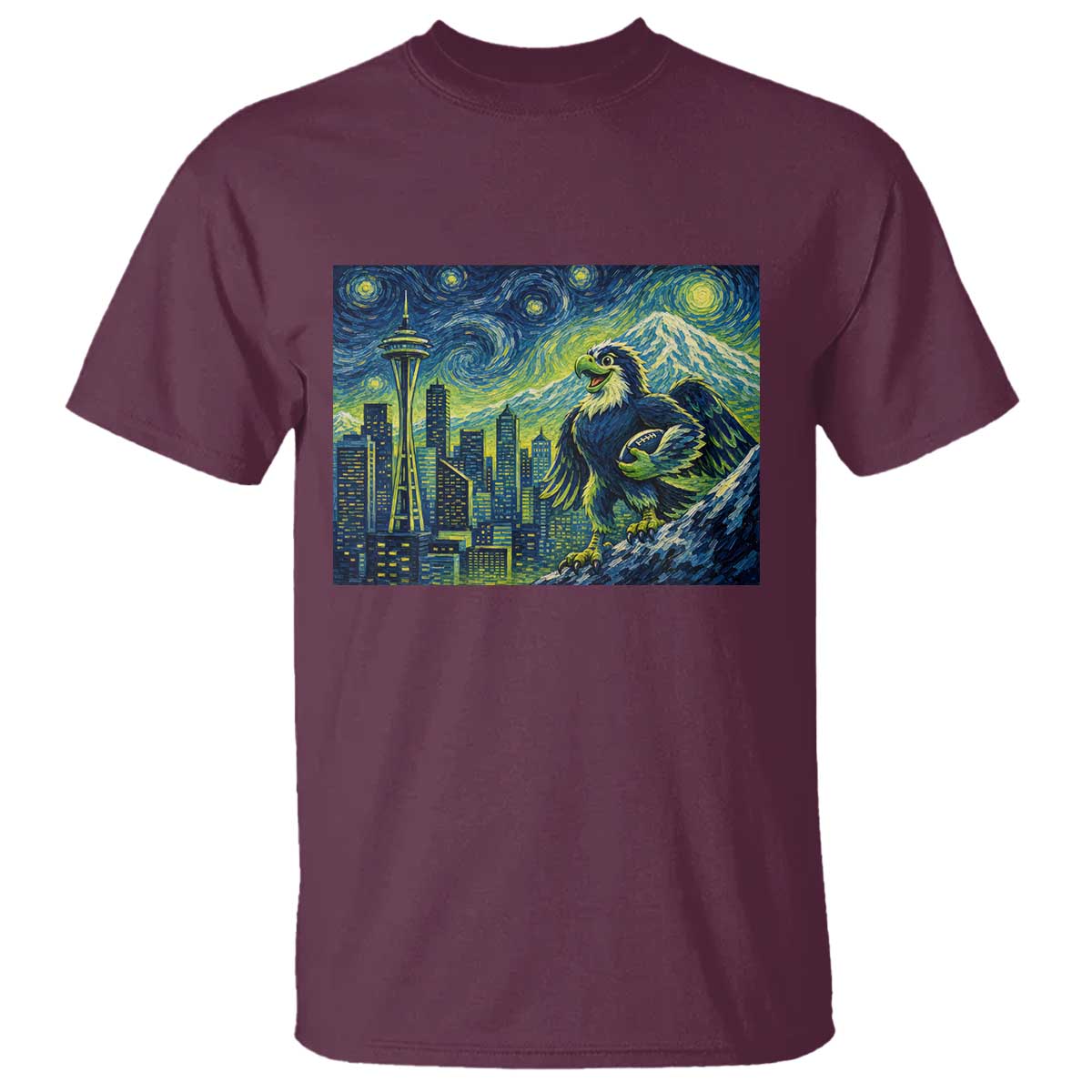 Starry Night Seattle Skyline Eagle T Shirt Vintage Football Fan Pacific Northwest Pride