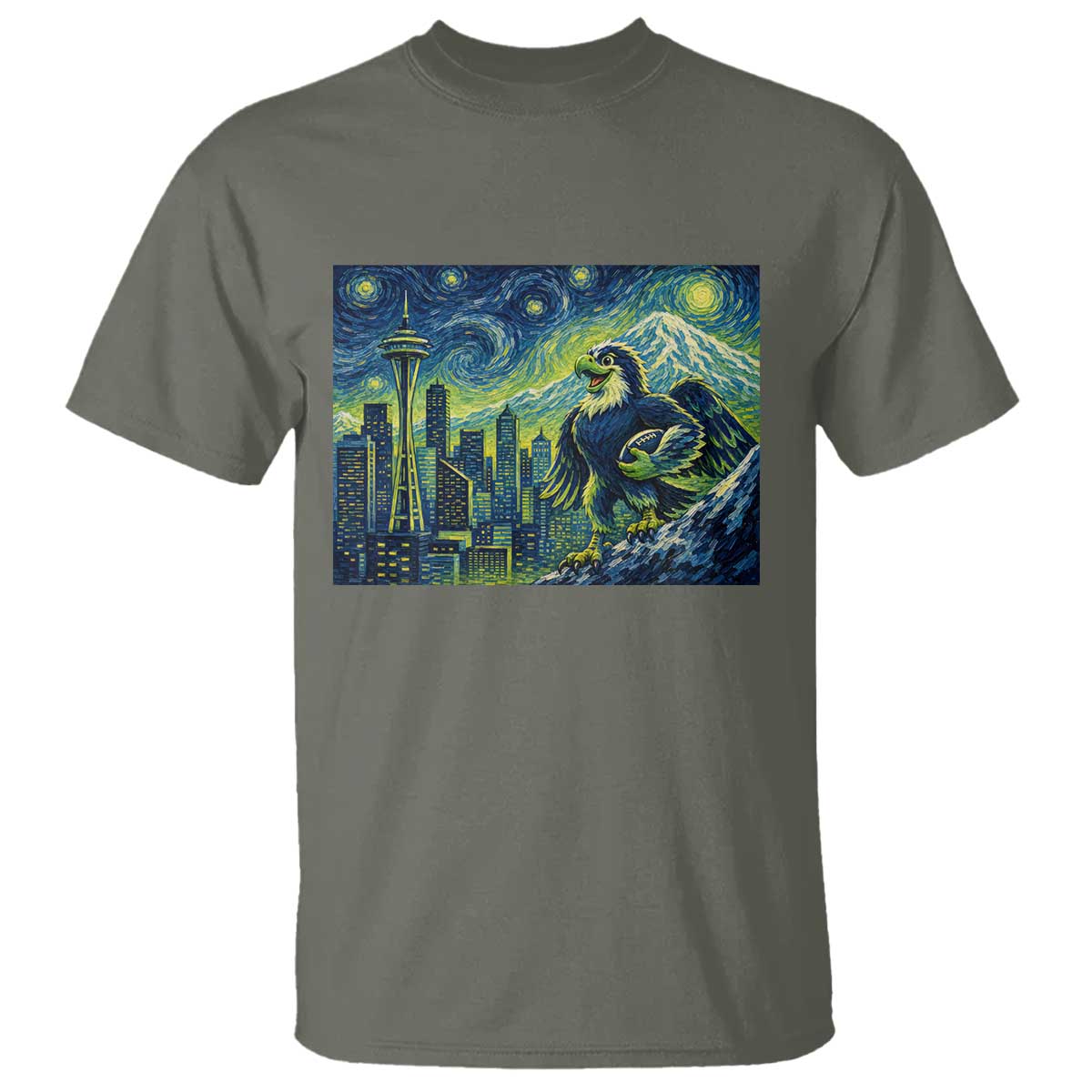 Starry Night Seattle Skyline Eagle T Shirt Vintage Football Fan Pacific Northwest Pride