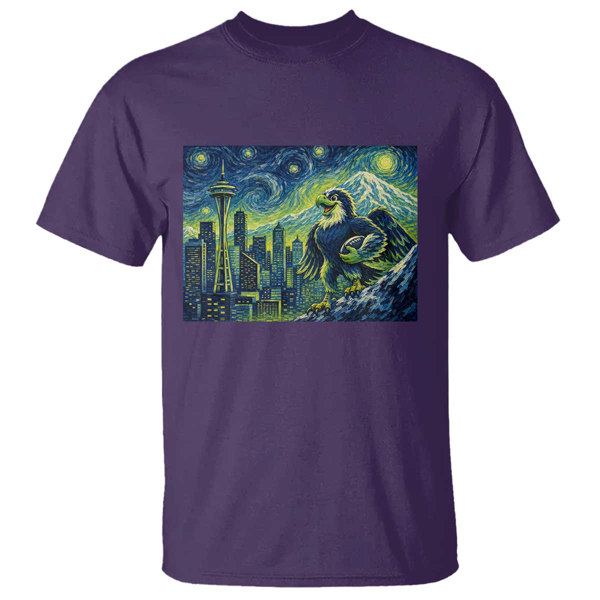 Starry Night Seattle Skyline Eagle T Shirt Vintage Football Fan Pacific Northwest Pride