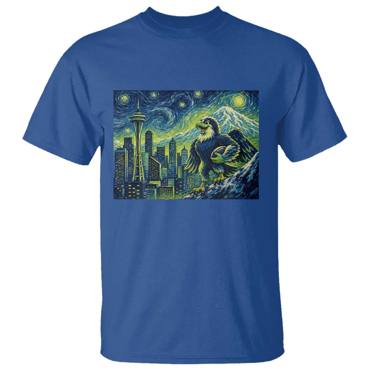 Starry Night Seattle Skyline Eagle T Shirt Vintage Football Fan Pacific Northwest Pride