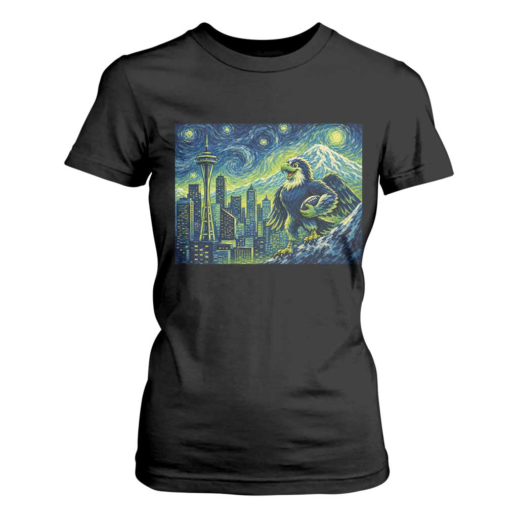 Starry Night Seattle Skyline Eagle T Shirt For Women Vintage Football Fan Pacific Northwest Pride