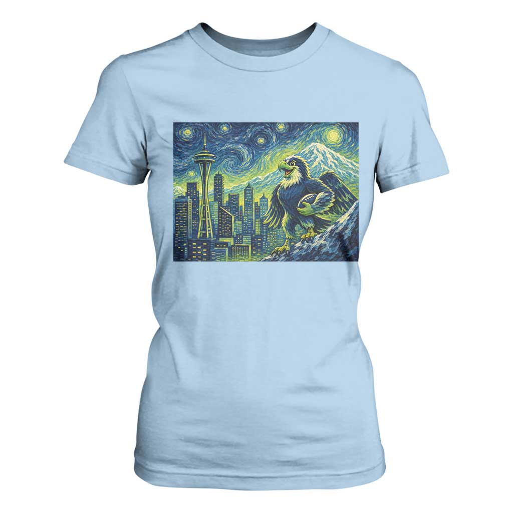 Starry Night Seattle Skyline Eagle T Shirt For Women Vintage Football Fan Pacific Northwest Pride
