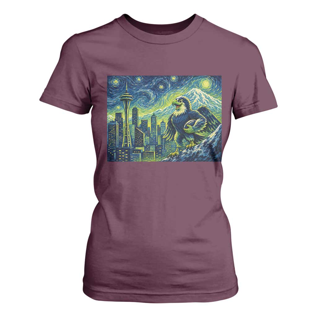 Starry Night Seattle Skyline Eagle T Shirt For Women Vintage Football Fan Pacific Northwest Pride