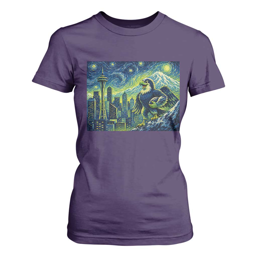 Starry Night Seattle Skyline Eagle T Shirt For Women Vintage Football Fan Pacific Northwest Pride