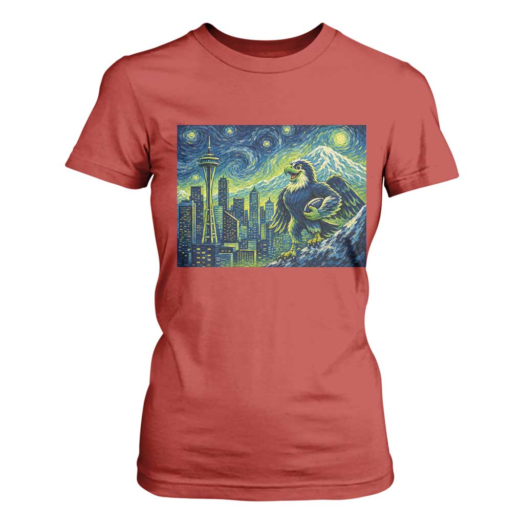 Starry Night Seattle Skyline Eagle T Shirt For Women Vintage Football Fan Pacific Northwest Pride