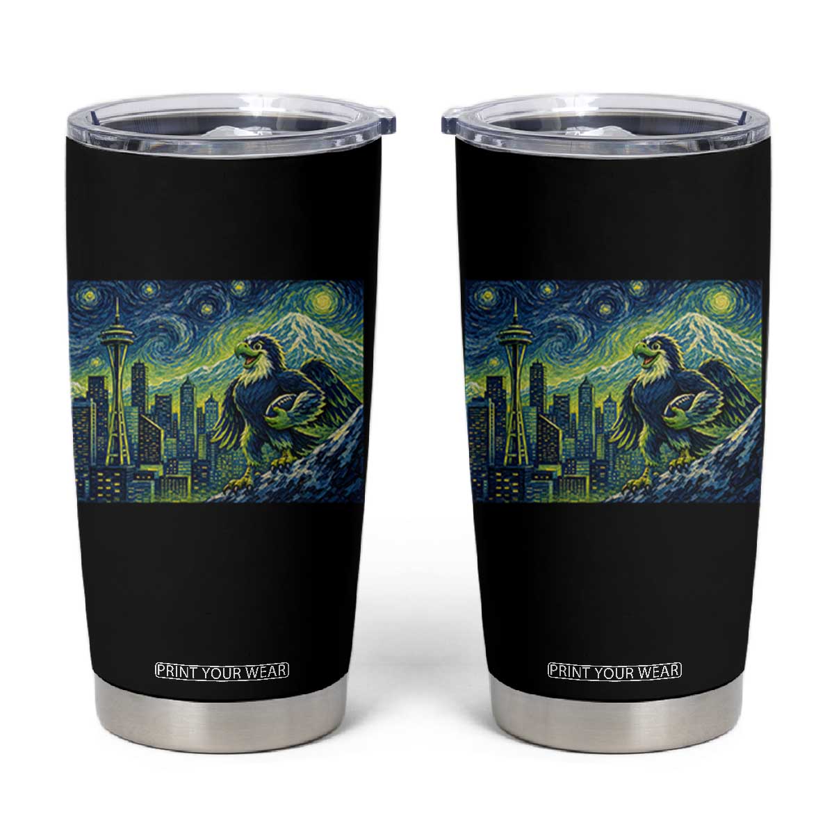 Starry Night Seattle Skyline Eagle Tumbler Cup Vintage Football Fan Pacific Northwest Pride TS12 Black Print Your Wear