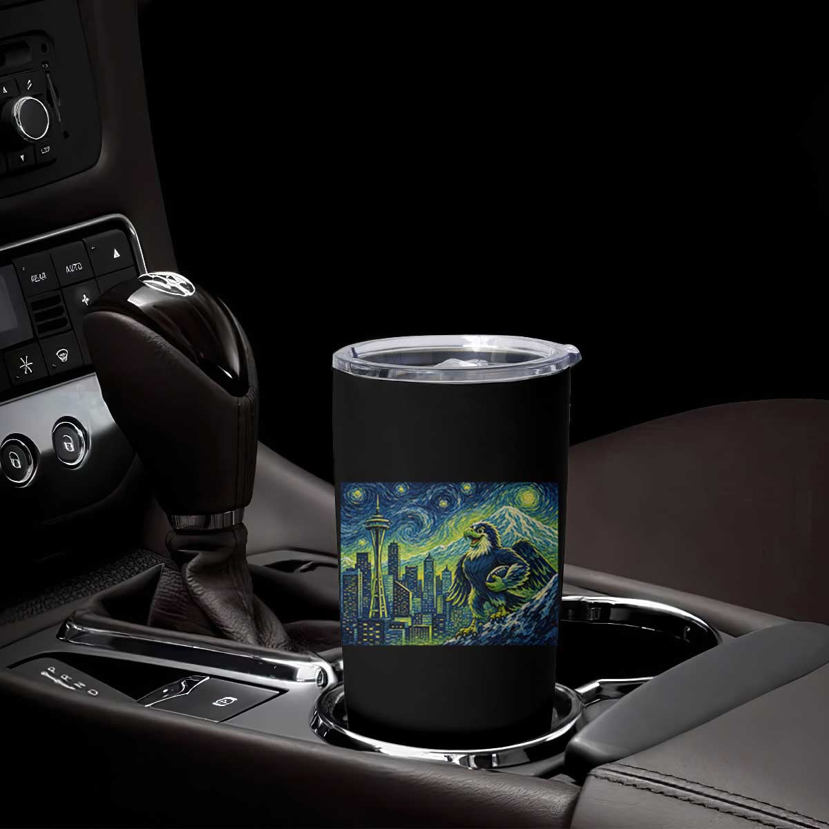 Starry Night Seattle Skyline Eagle Tumbler Cup Vintage Football Fan Pacific Northwest Pride