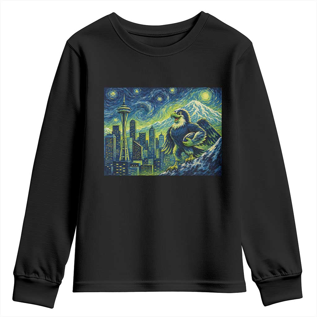 Starry Night Seattle Skyline Eagle Youth Sweatshirt Vintage Football Fan Pacific Northwest Pride