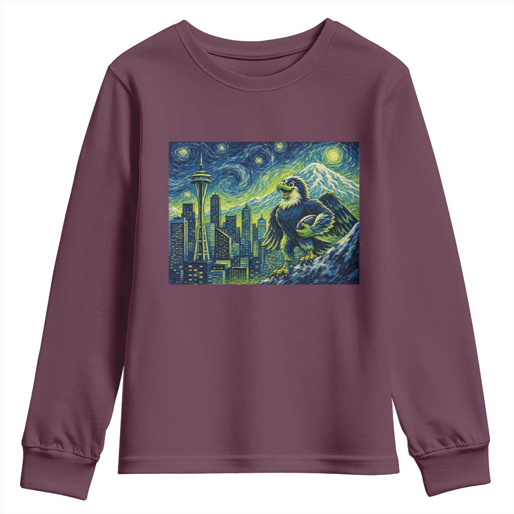Starry Night Seattle Skyline Eagle Youth Sweatshirt Vintage Football Fan Pacific Northwest Pride
