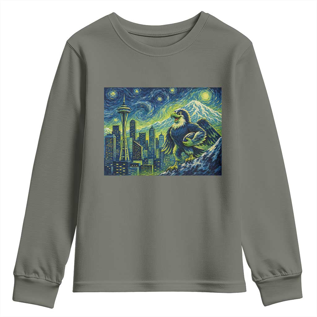Starry Night Seattle Skyline Eagle Youth Sweatshirt Vintage Football Fan Pacific Northwest Pride
