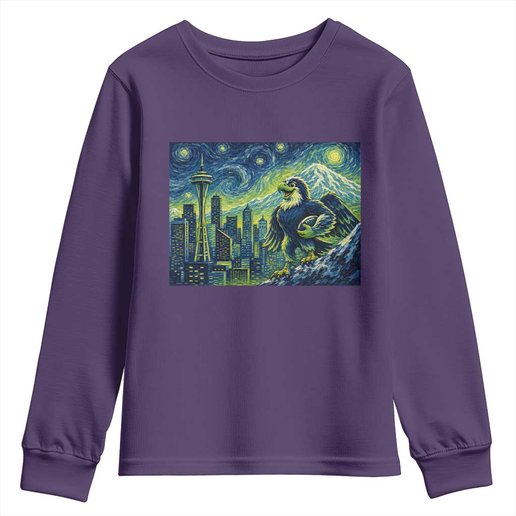 Starry Night Seattle Skyline Eagle Youth Sweatshirt Vintage Football Fan Pacific Northwest Pride