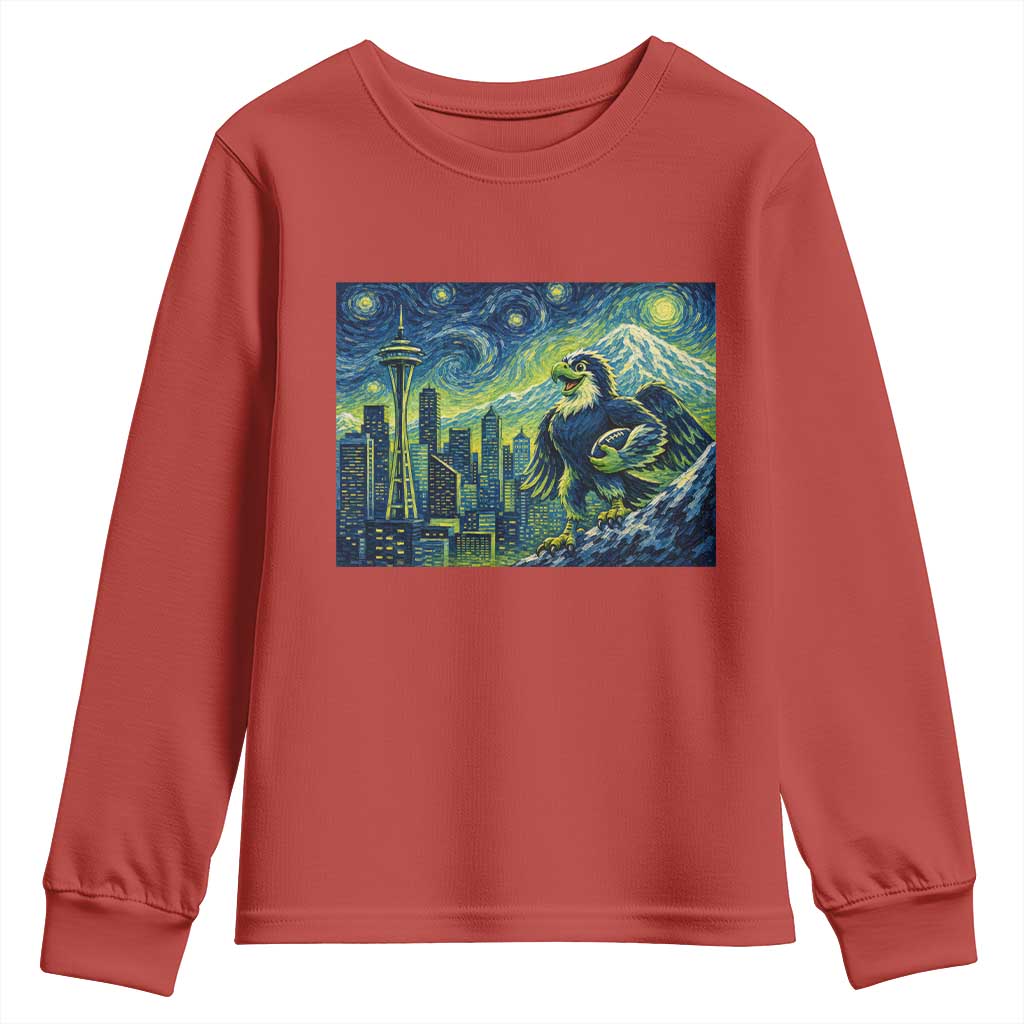 Starry Night Seattle Skyline Eagle Youth Sweatshirt Vintage Football Fan Pacific Northwest Pride