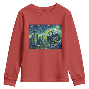 Starry Night Seattle Skyline Eagle Youth Sweatshirt Vintage Football Fan Pacific Northwest Pride