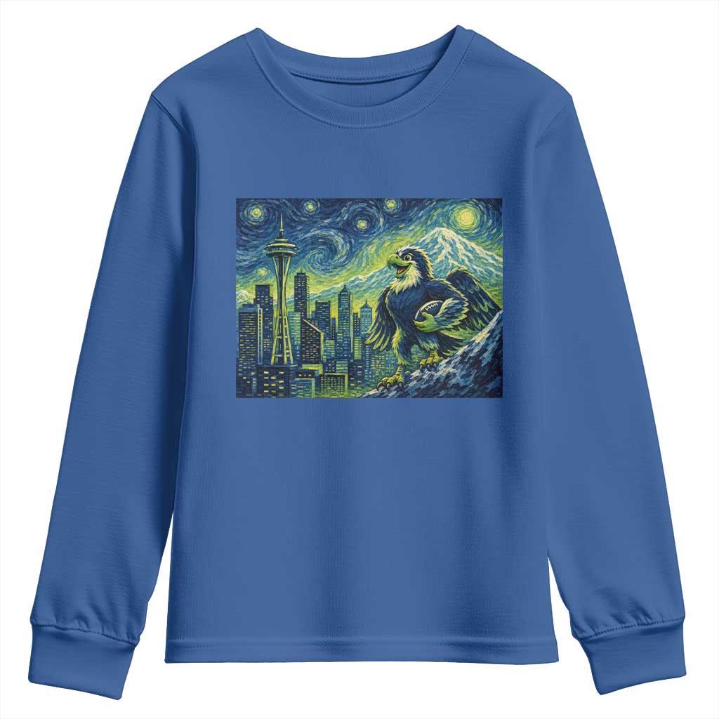 Starry Night Seattle Skyline Eagle Youth Sweatshirt Vintage Football Fan Pacific Northwest Pride TS12 Royal Blue Print Your Wear