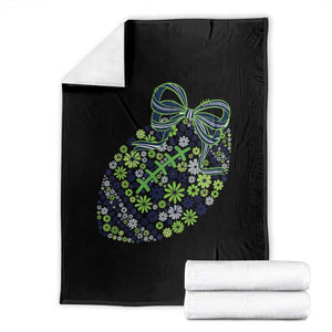 Floral Football With Bow Green And Blue Throw Blanket Game Day Sports Fan