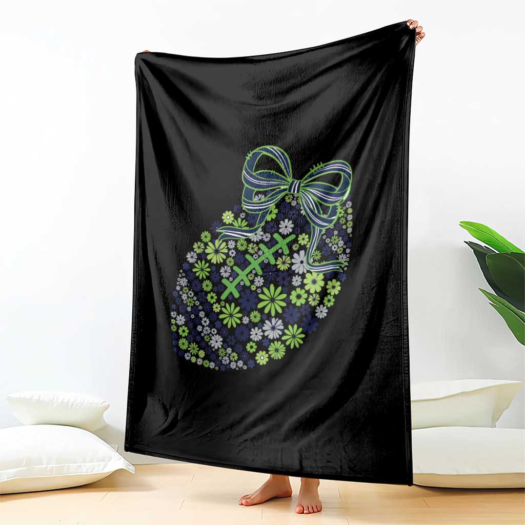 Floral Football With Bow Green And Blue Throw Blanket Game Day Sports Fan