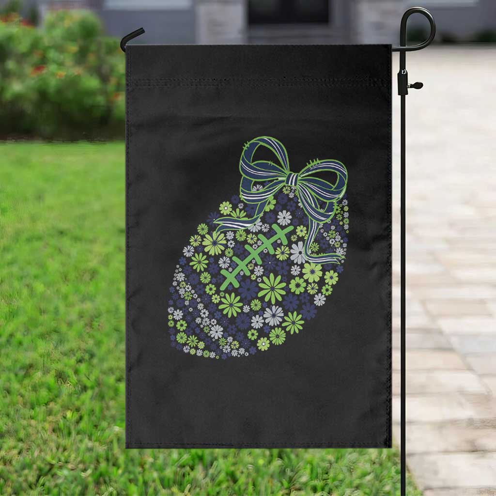 Floral Football With Bow Green And Blue Garden Flag Game Day Sports Fan