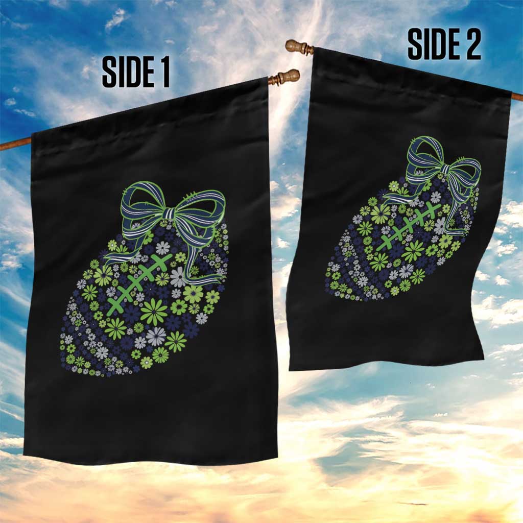 Floral Football With Bow Green And Blue Garden Flag Game Day Sports Fan