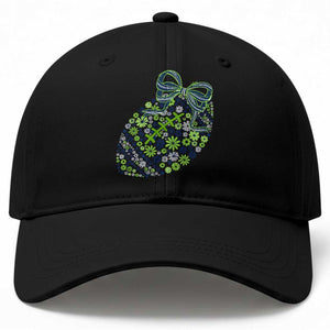Floral Football With Bow Green And Blue Baseball Cap Game Day Sports Fan