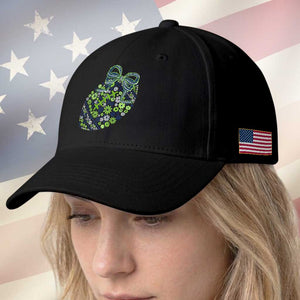 Floral Football With Bow Green And Blue Baseball Cap Game Day Sports Fan