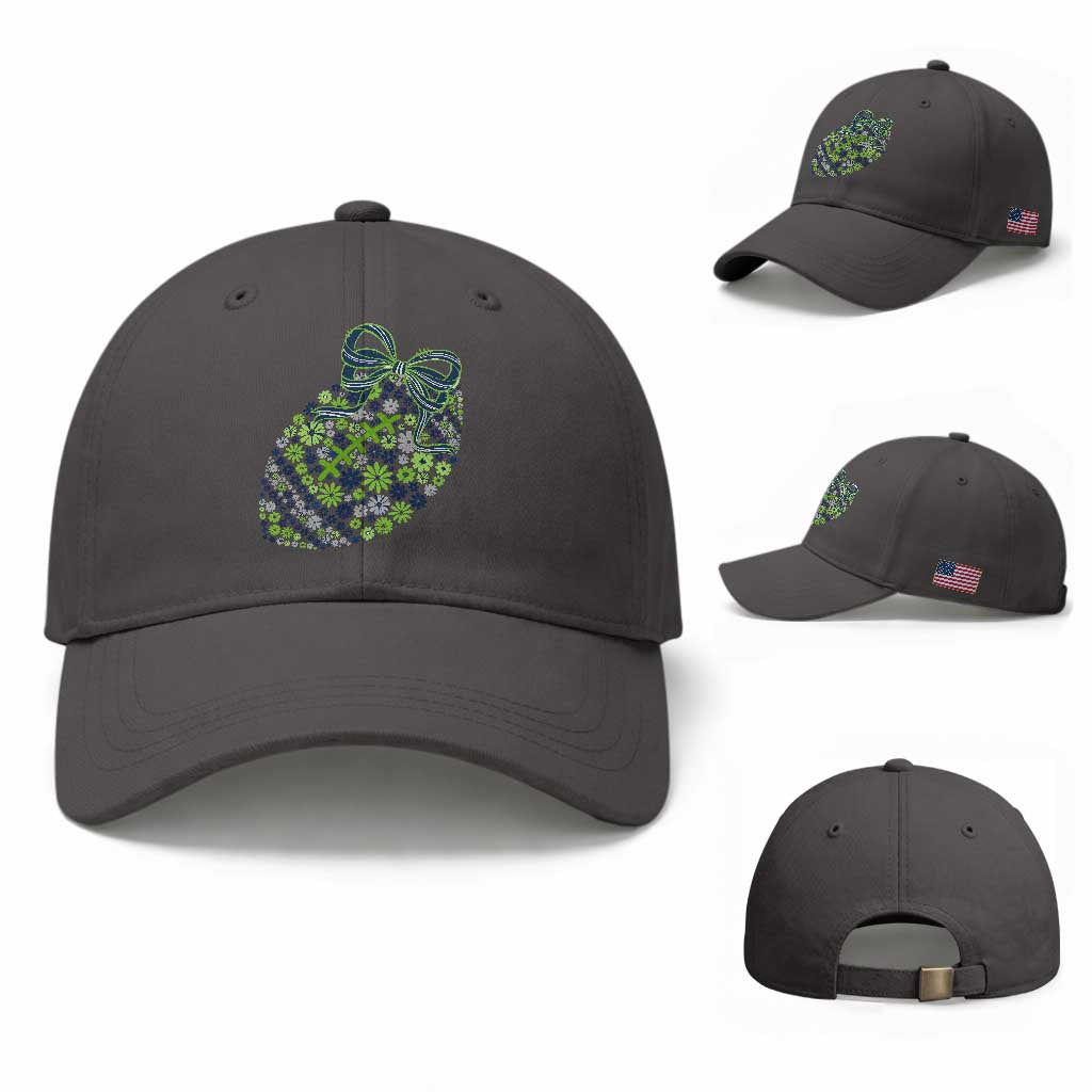 Floral Football With Bow Green And Blue Baseball Cap Game Day Sports Fan
