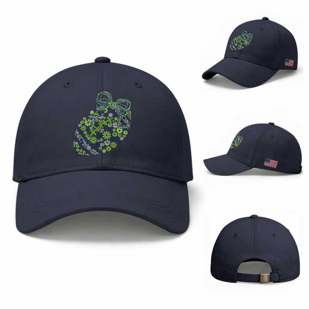 Floral Football With Bow Green And Blue Baseball Cap Game Day Sports Fan