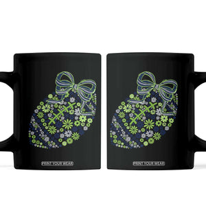Floral Football With Bow Green And Blue Coffee Mug Game Day Sports Fan TS12 Black Print Your Wear