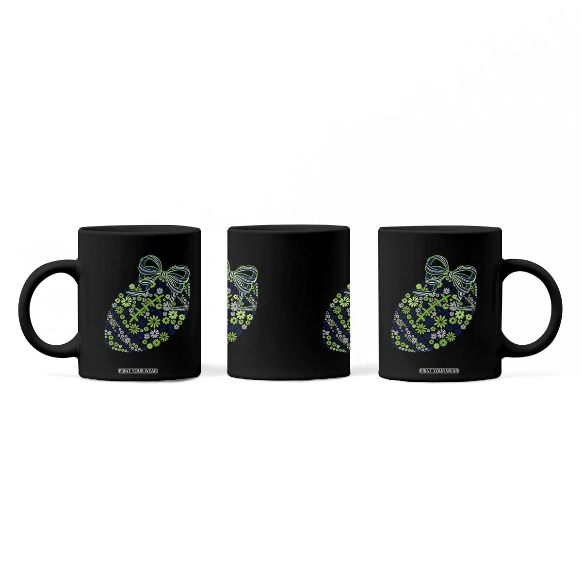 Floral Football With Bow Green And Blue Coffee Mug Game Day Sports Fan TS12 Print Your Wear