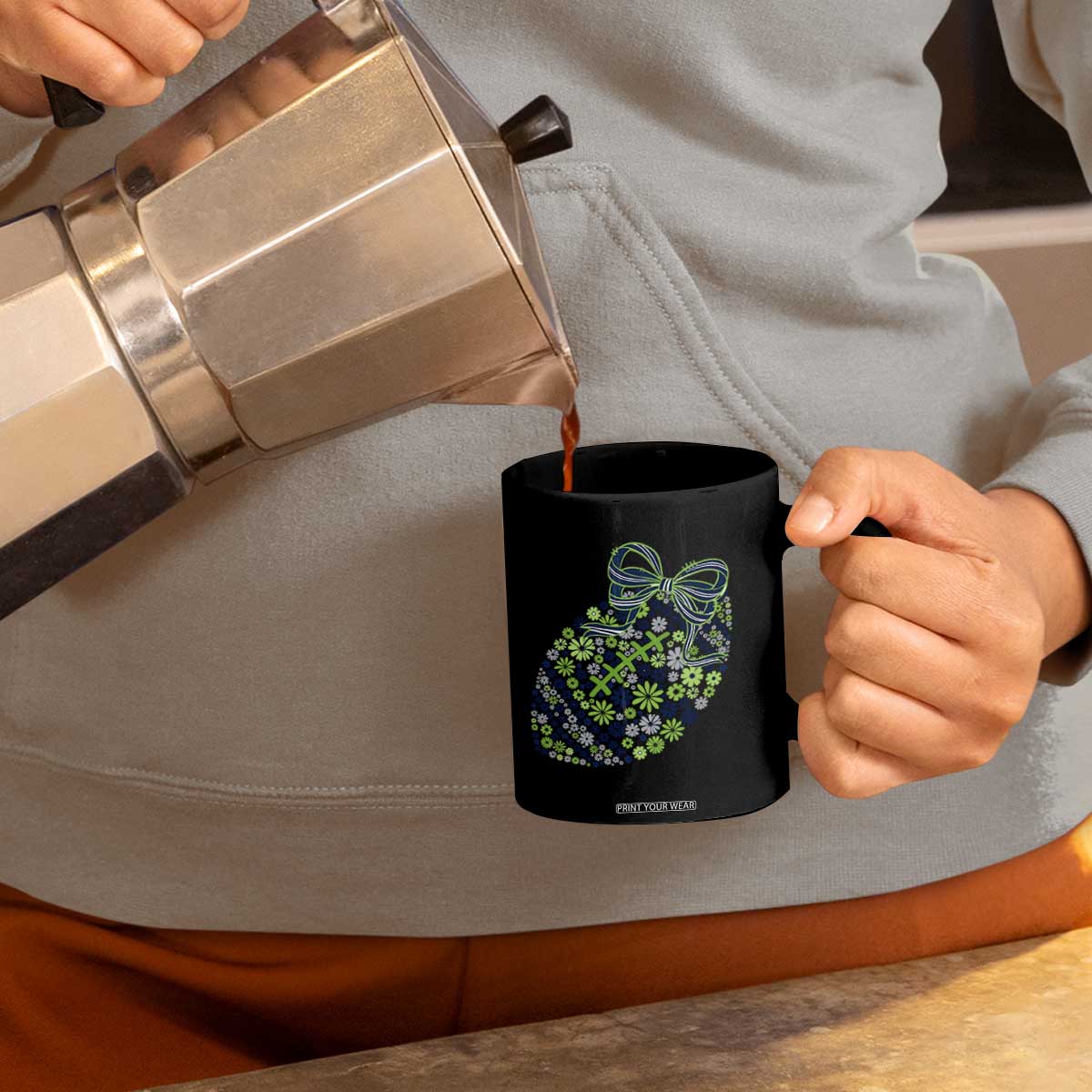 Floral Football With Bow Green And Blue Coffee Mug Game Day Sports Fan TS12 Print Your Wear
