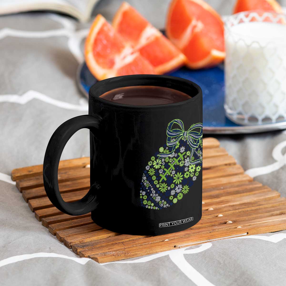 Floral Football With Bow Green And Blue Coffee Mug Game Day Sports Fan TS12 Print Your Wear