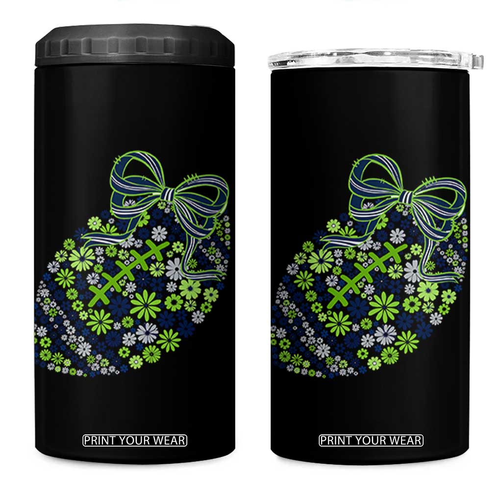 Floral Football With Bow Green And Blue 4 in 1 Can Cooler Tumbler Game Day Sports Fan TS12 One Size: 16 oz Black Print Your Wear