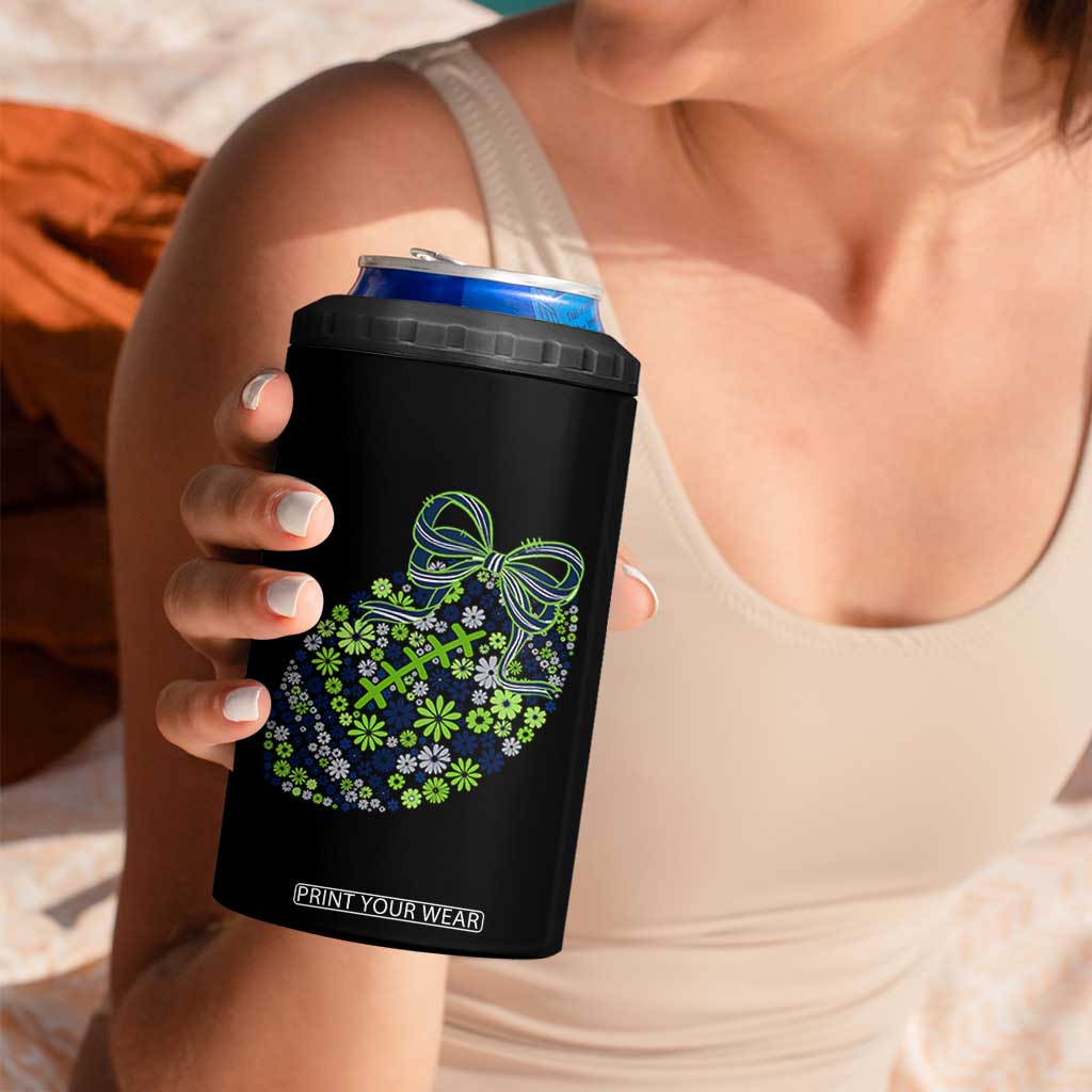 Floral Football With Bow Green And Blue 4 in 1 Can Cooler Tumbler Game Day Sports Fan TS12 Print Your Wear