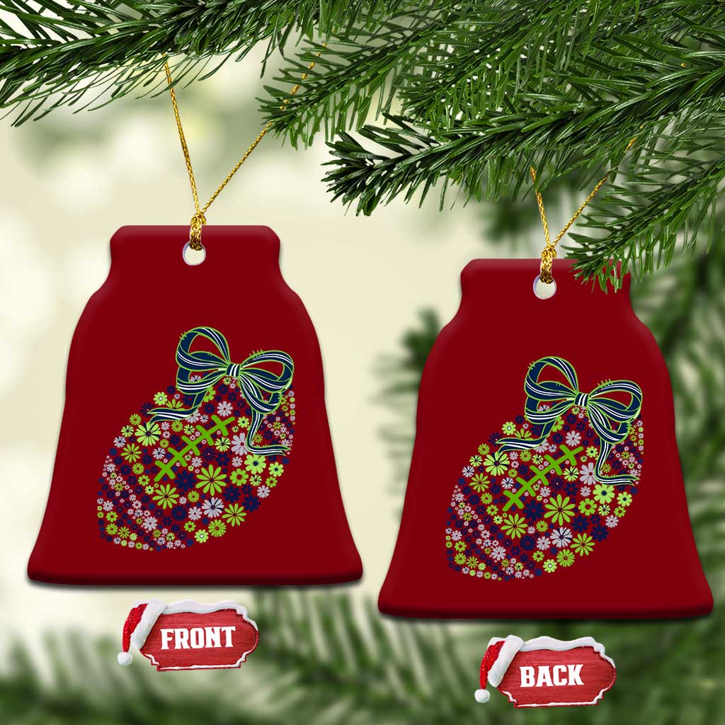 Floral Football With Bow Green And Blue Ceramic Ornament Game Day Sports Fan TS12 Print Your Wear
