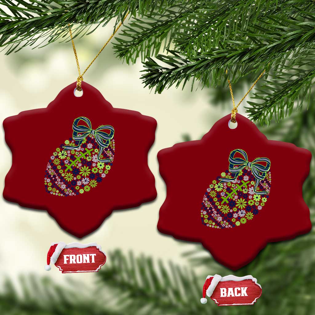Floral Football With Bow Green And Blue Ceramic Ornament Game Day Sports Fan TS12 Print Your Wear