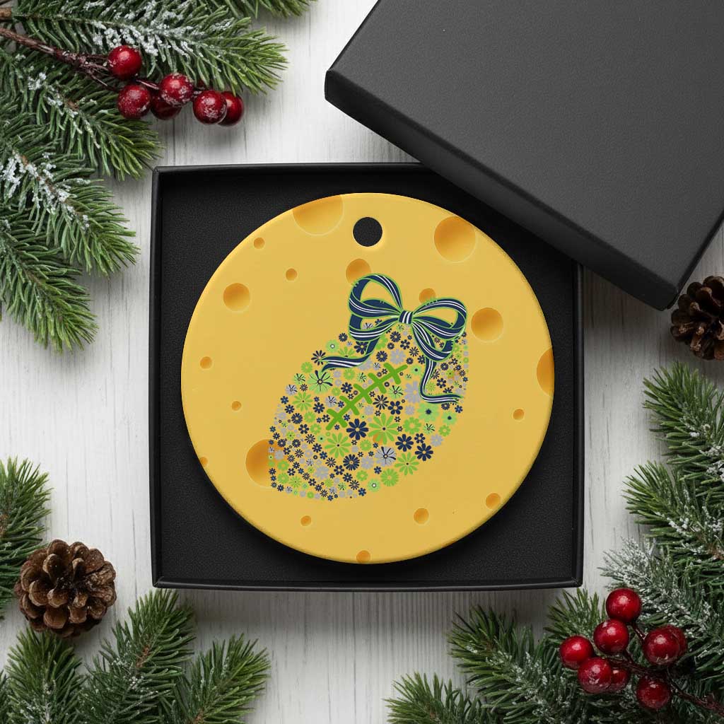 Floral Football With Bow Green And Blue Ceramic Ornament Game Day Sports Fan TS12 1pc Yellow Cheese Print Your Wear